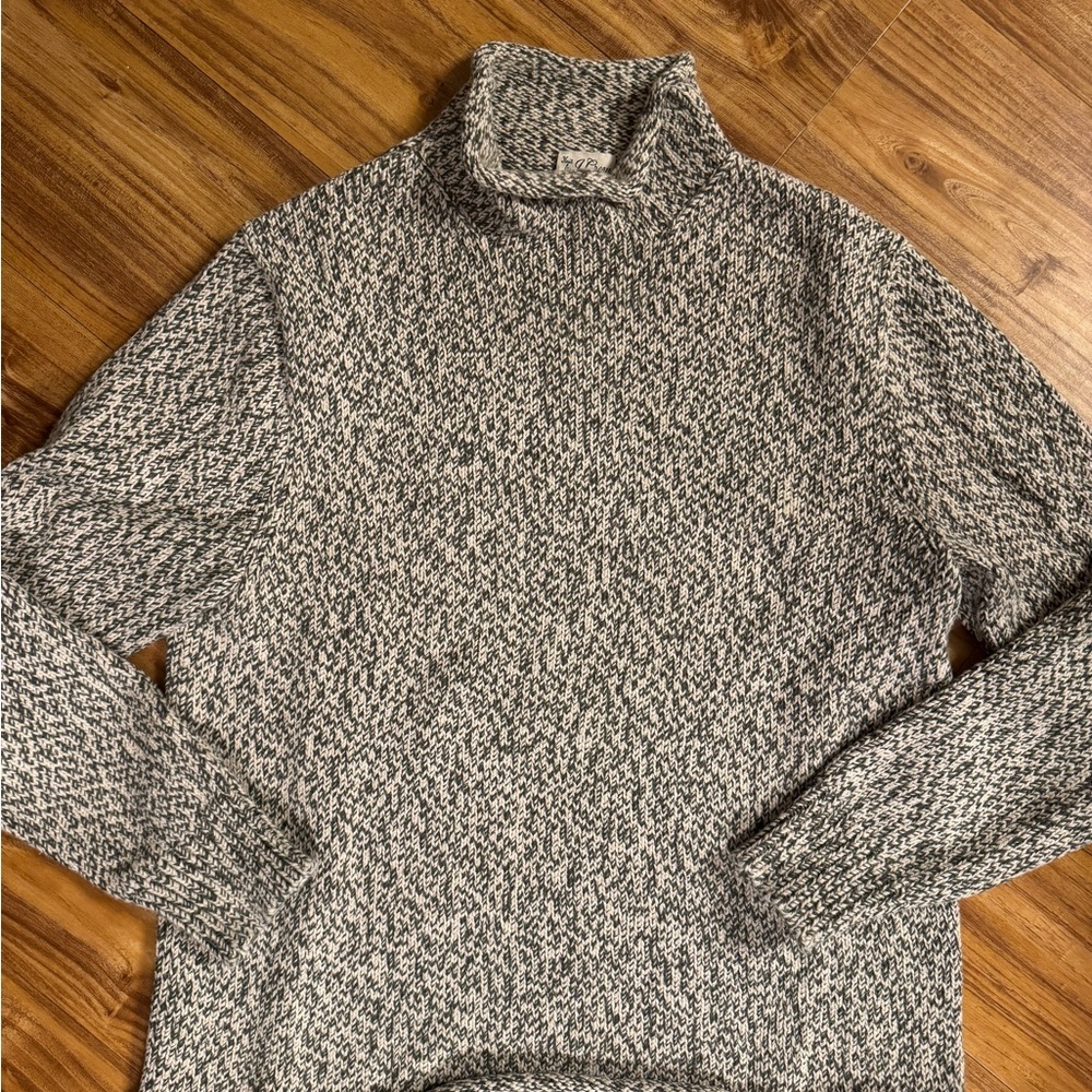 J. Crew Green and White Turtleneck Sweater